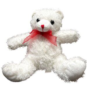 Soft Stuffed Plush Its a Girl Gift 12 in New White Red Ribbon u